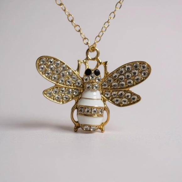 Ellies Boutique Jewelry - Vintage Bee Pendant  Gold and White Pendant Necklace